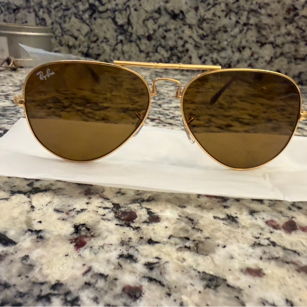 Ray-Ban Folding Gold Aviators with Brown Lenses, RB3479 001/51 58-14 Brand New